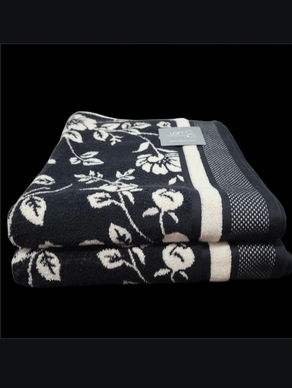8pc Loft Black Cream Floral Bath Hand Washcloth Towel Set New